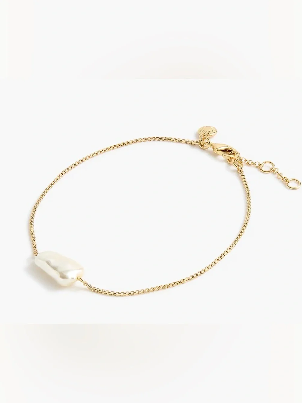 J. Crew white large faux pearl gold anklet bracelet. Cubic zirconia charm. NWT.